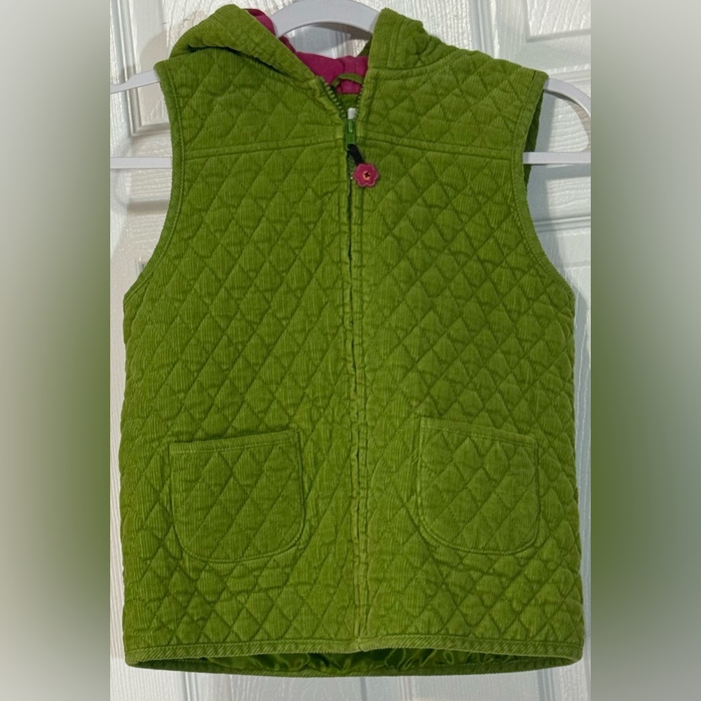 Gymboree Girls Quilted Corduroy Hooded Vest Green Size L 10–12